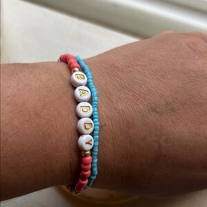 "BADDY" Beaded Friendship Bracelets - Coral & Turquoise